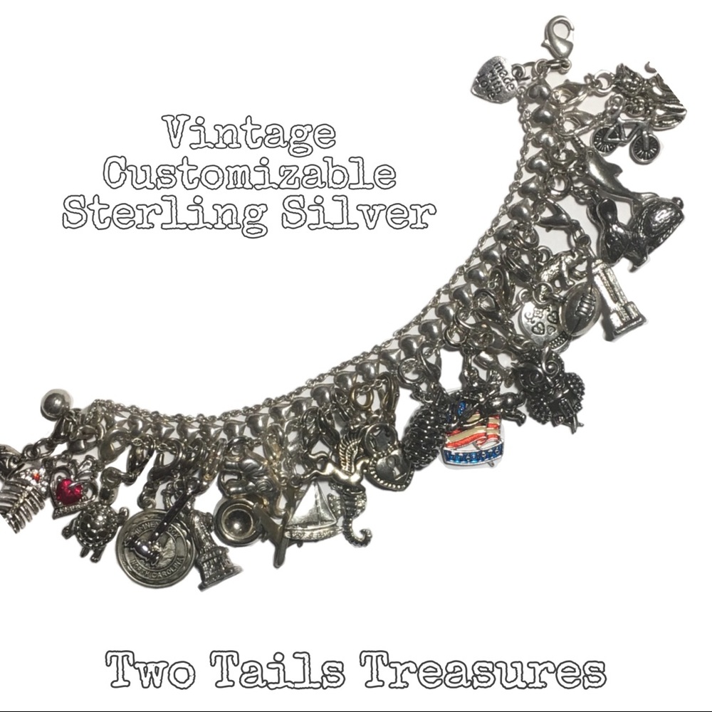 🌟VINTAGE🌟 Heavy Sterling Silver Charm Bracelet